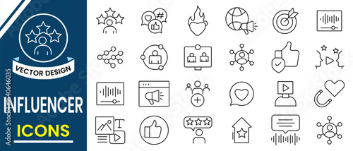 Influencer icon set design. Influencer related line icons such as  audience, blogger, creator, marketing, celebrity, and more. Vector illustration.