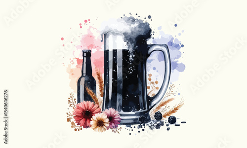 free drink, watercolor mugs of beer