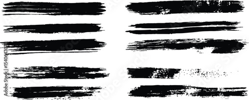 Creative black brush strokes isolated on a white background. Illustrator set of grunge black paint brush strokes. All brush strokes are isolated on white background.