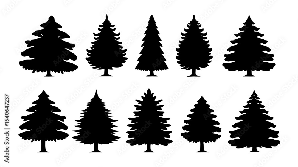 Obraz premium A set of minimalist pine trees silhouette vector