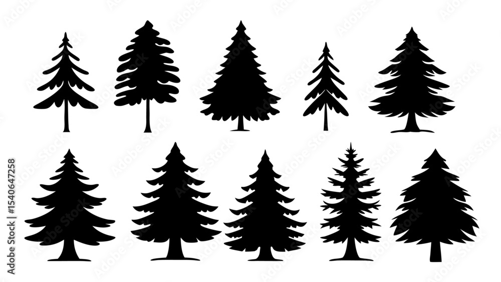 Obraz premium A set of minimalist pine trees silhouette vector