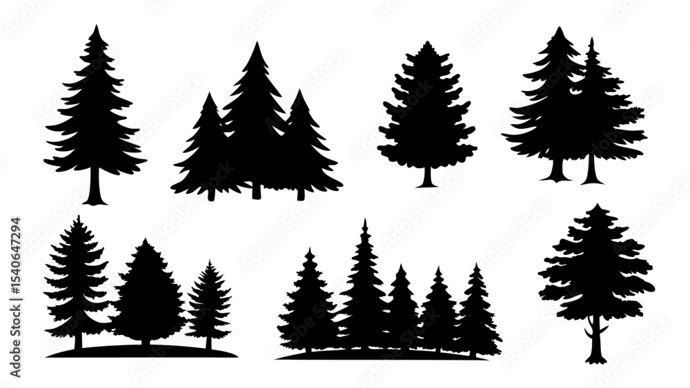 Fototapeta premium A set of minimalist pine trees silhouette vector
