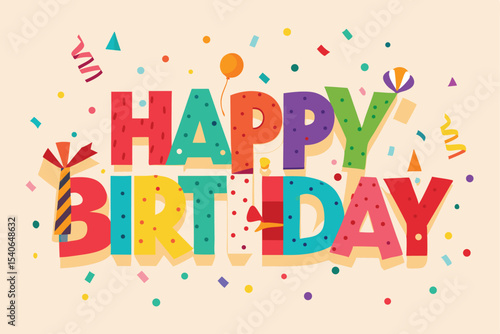 Colorful vector illustration of a happy birthday card with festive candles and confetti, perfect for a fun party celebration or holiday greeting