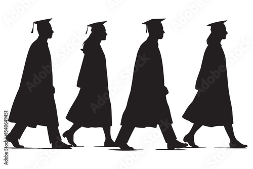 graduation day silhouettes of students walking with caps and gowns