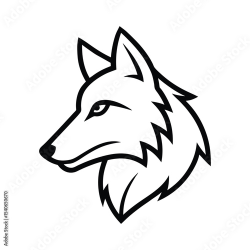 black outline vector illustration of side view of a wolf head on white background.eps