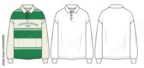 Long-Sleeve Polo Shirt Technical Fashion Illustration – CAD Mockup