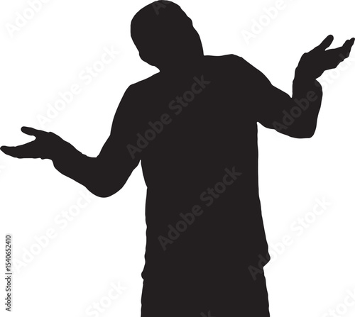 Vector; silhouette of a Waist and shoulders portrait of a man with a doubtful expression