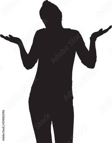 Vector; silhouette of a Waist and shoulders portrait of a woman with a doubtful expression