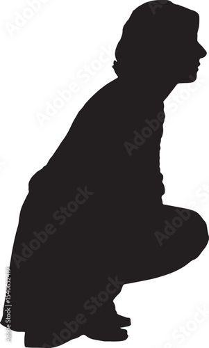 Vector; silhouette of a side view of a woman squatting