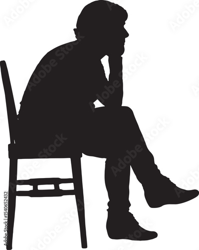 Vector; silhouette of a side view of a woman with a pensive expression sitting on chair