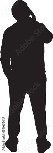 Vector; silhouette of a back view of a man with a pensive expression looking up