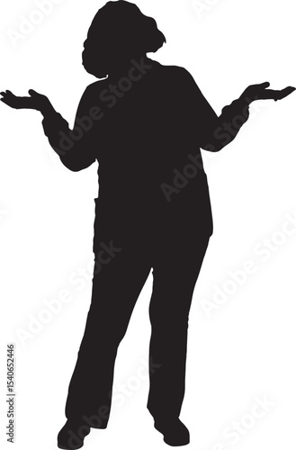 Vector; silhouette of a senior woman standing with a doubtful expression