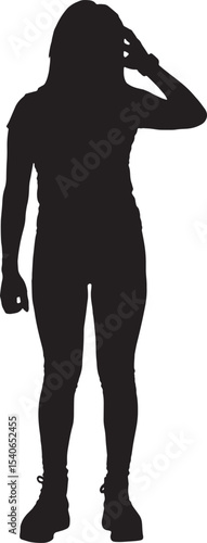 Vector; silhouette of a front view woman with a pensive expression