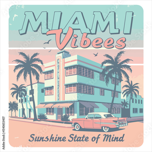 Vintage Florida Beach Scene with Classic Car