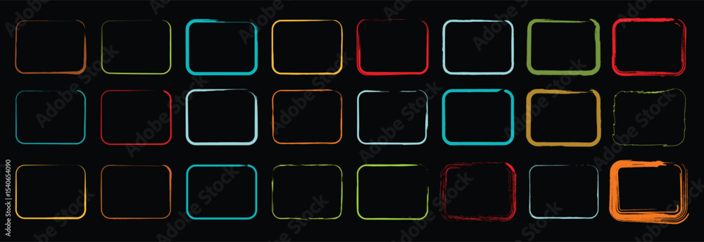 Φωτογραφία Collection of vibrant and black square shapes with rough brush outlines, perfect for creative textures, digital backgrounds, and artistic design use