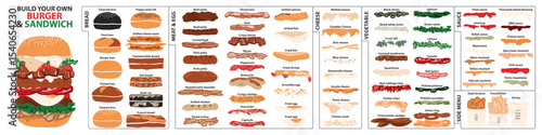 Εκτύπωση καμβά Set of isolated ingredients for build your own burger and sandwich