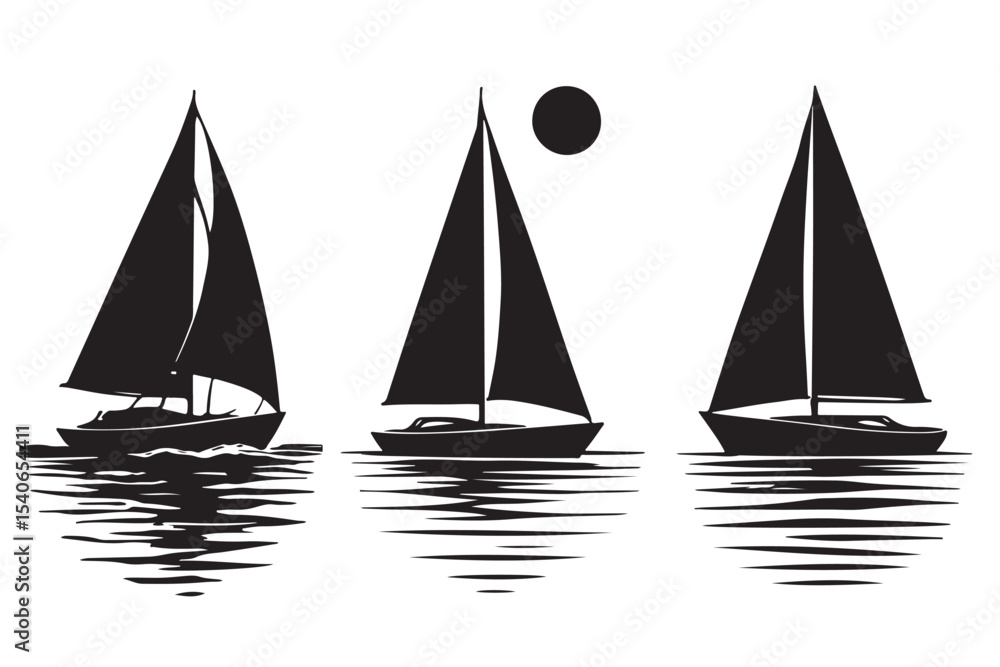 Fototapeta premium minimalistic sailboat vector illustrations with reflections, ideal for nautical designs