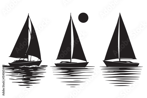 minimalistic sailboat vector illustrations with reflections, ideal for nautical designs