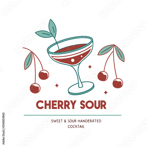 Cherry Sour Cocktail Vector Illustration