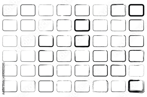 Colorful and monochrome square outlines in a grid layout with hand drawn ink strokes, ideal for abstract, retro, or modern design compositions.

