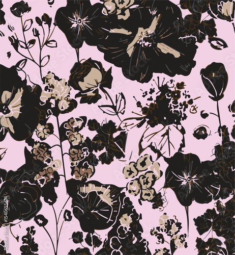 Big flowers pattern, upscale floral pattern. graphical textures floral, trendy colors pattern , flowers background with leaves. vector illustration.