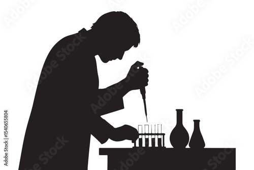 scientist working with laboratory equipment and pipette, silhouette style