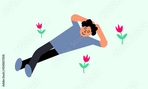 Man lying on ground resting illustration