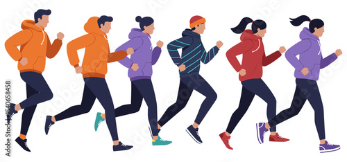  Flat vector morning joggers in hoodie and sneakers