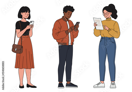 Flat vector individuals checking public transport schedules