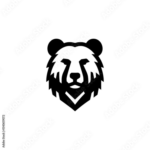 Graphic illustration of a bear's head in a stylized, minimalist, black and white design.
