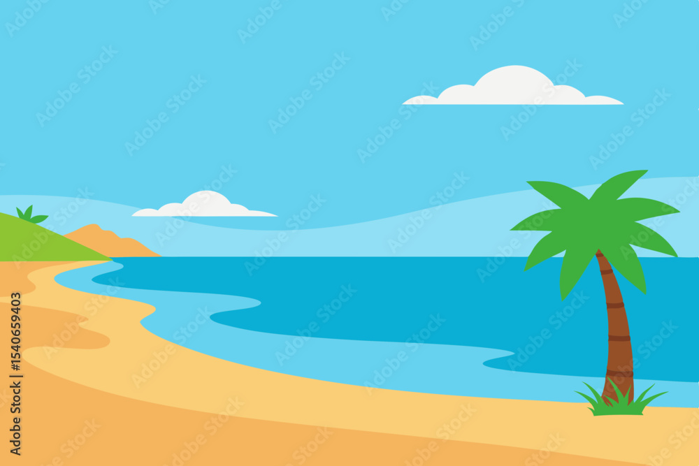 Obraz premium Tropical beach scene with palm tree and ocean