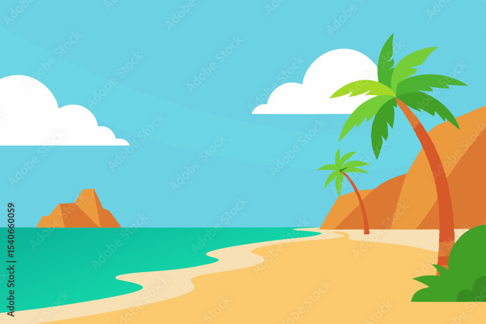 Obraz premium Tropical beach scene with palm tree and ocean