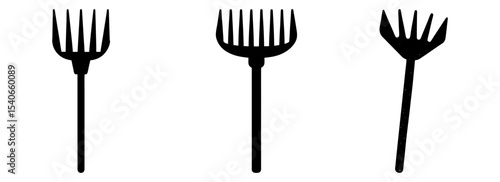Afro pick comb vector set for hair styling and grooming black silhouette