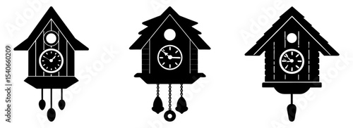 Vintage cuckoo clock collection antique decorative timepiece wall clocks set silhouette