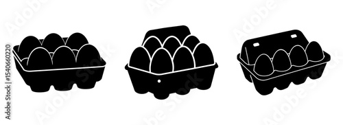 Fresh farm eggs in carton containers vector illustration and graphic design silhouette