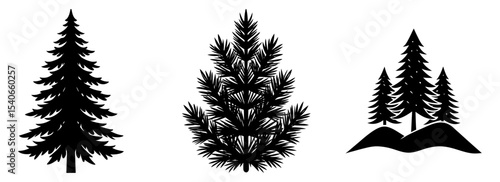 Silhouette evergreen coniferous forest trees vector illustration art