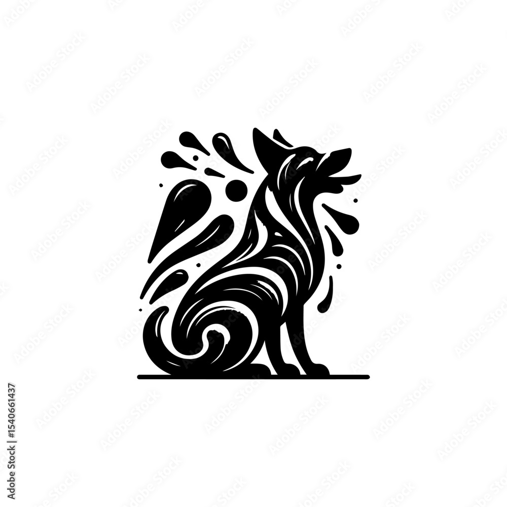Fototapeta premium Abstract stylized illustration of a seated dog, adorned with flowing, liquid-like patterns.