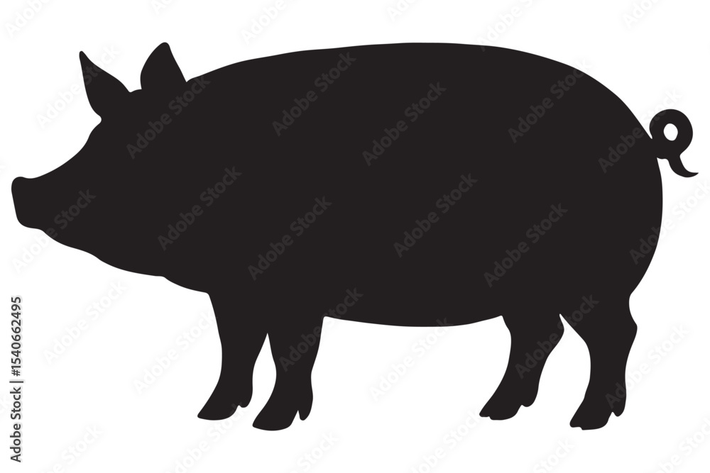 Fototapeta premium silhouette of a pig standing with a curly tail
