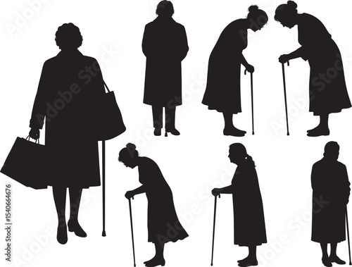 Elderly woman walking silhouette vector illustration