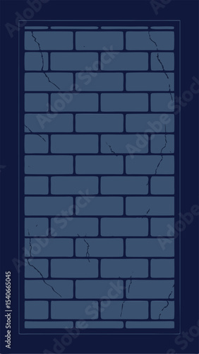 Vector illustration of a blue brick wall with cracks ideal for backgrounds