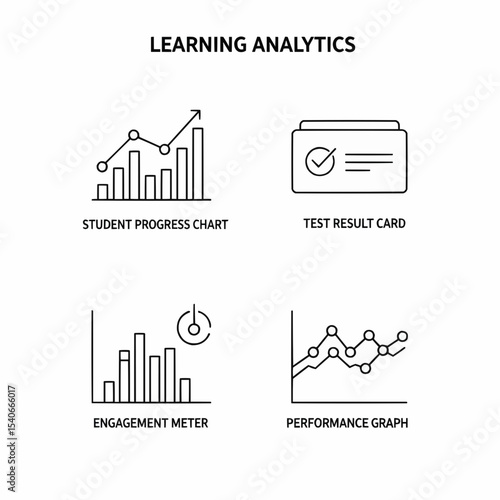 vector illustrations showcasing educational analytics, including progress charts, performance graphs, and engagement meters.