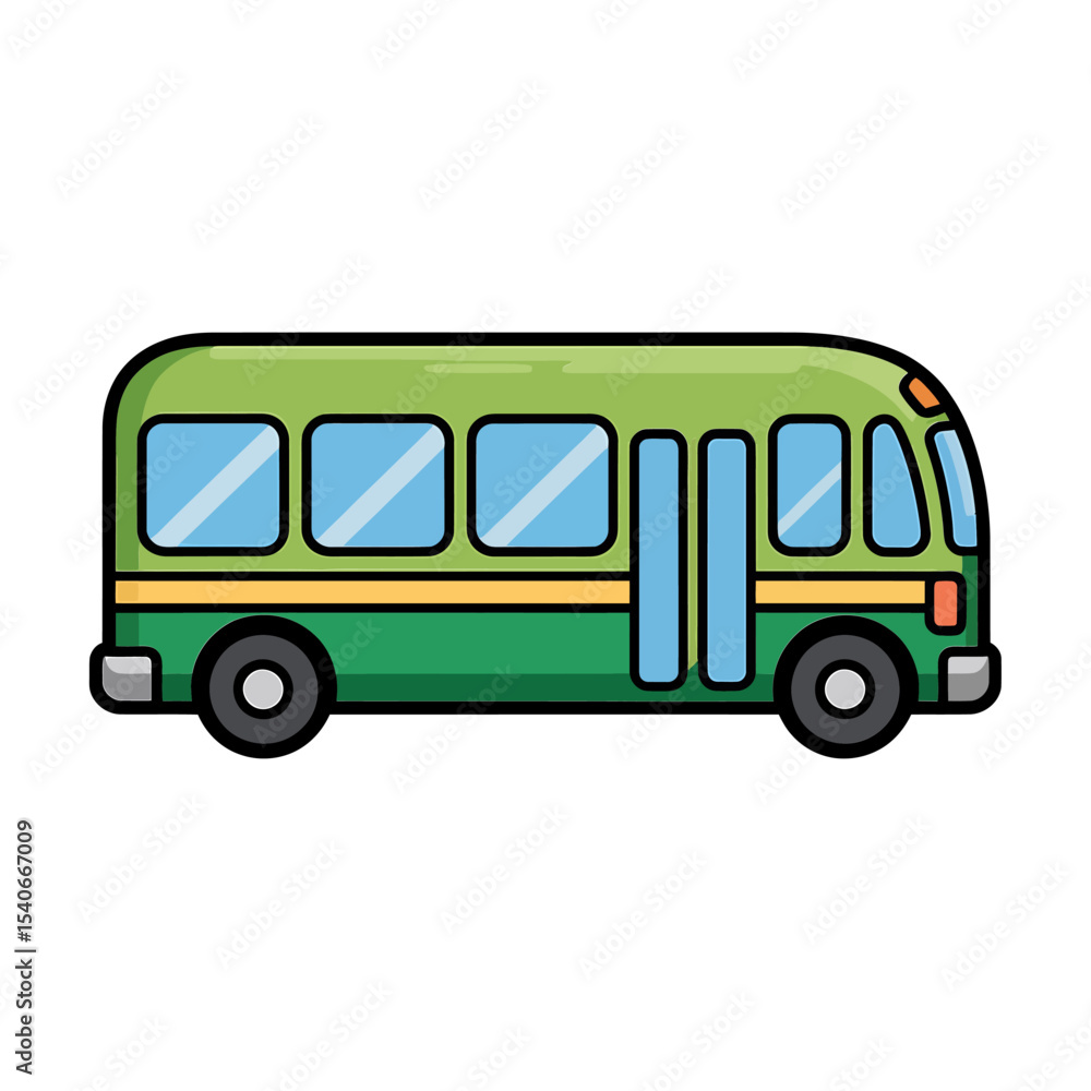 Green School Bus with Happy Driver Cartoon Green School Bus with Happy Driver Cartoon