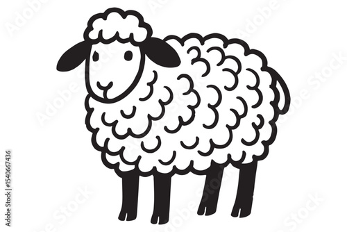 Cute cartoon sheep with fluffy wool standing in profile. Perfect for animal or farm themes.
