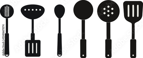 Diverse Kitchen Utensil Icon Set: Spoons, Spatulas & Skimmers