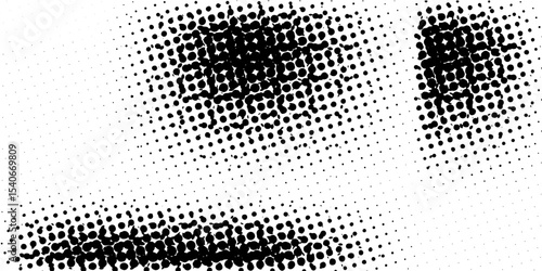 Grunge halftone gradient background. Faded dotted grit noise texture. Black and white rasterized sand wallpaper. Retro pixelated bitmap backdrop. Aged anime or manga comic grain overlay. Vector