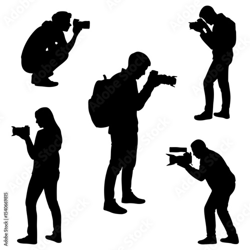 Silhouettes of photographers in various poses