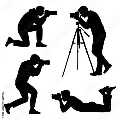 Silhouettes of photographers in various positions
