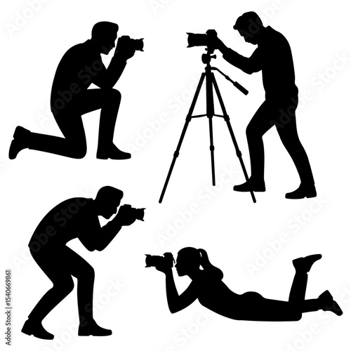 Silhouettes of photographers in various poses