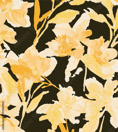 Big flowers pattern, upscale floral pattern. graphical textures floral, trendy colors pattern , flowers background with leaves. vector illustration.