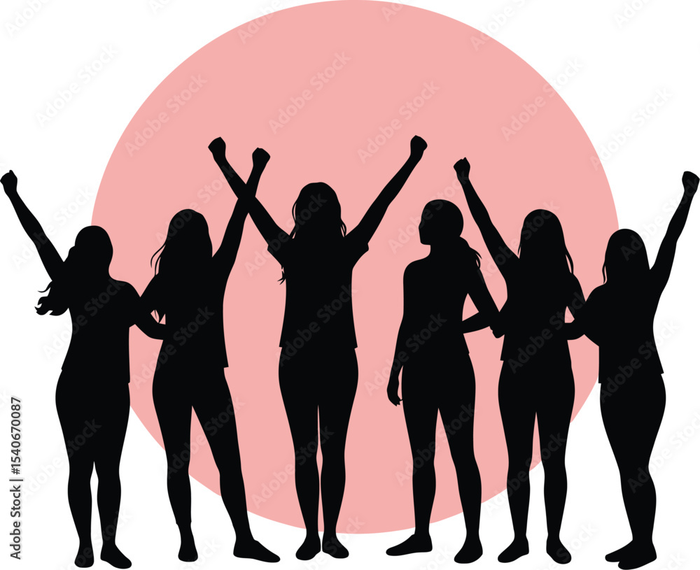 Fototapeta premium Silhouette of a group of women celebrating empowerment and sisterhood _ success, victory, happy, people, team, girls, joy